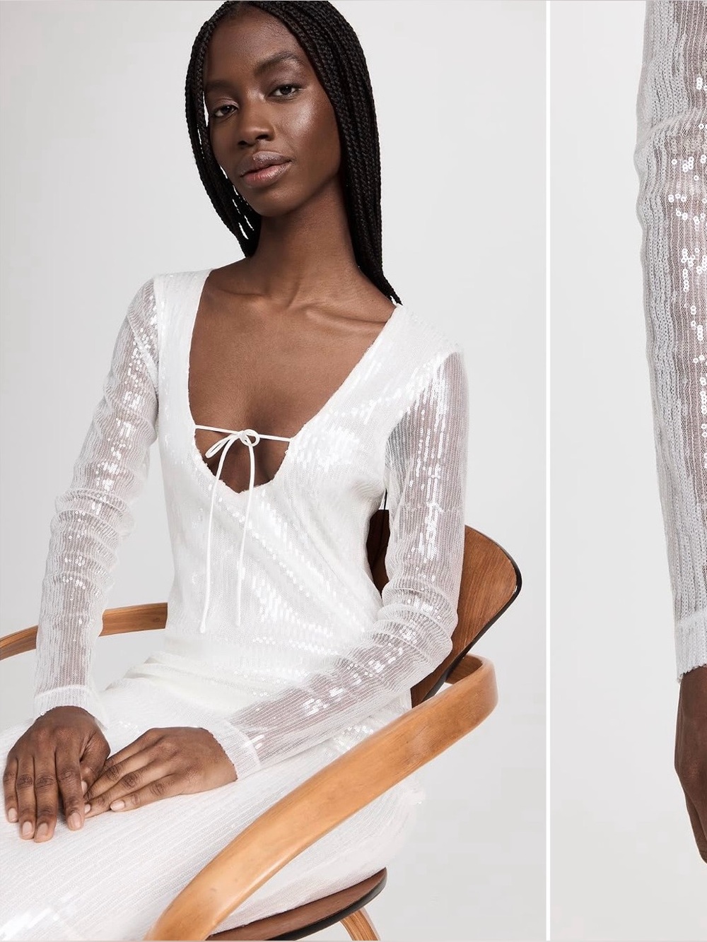 Lioness White Sequin Long-Sleeve Plunge Dress